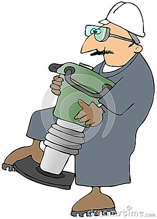 Construction Worker Carrying A Compactor Cartoon Illustration