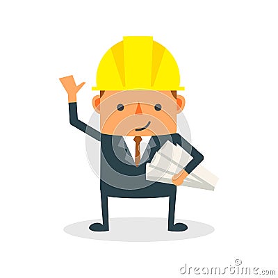 Construction Worker Engineer Architect Holding Projects Vector Illustration