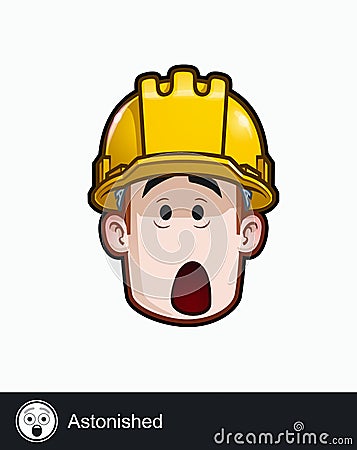 Construction Worker - Expressions - Concerned - Astonished Vector Illustration