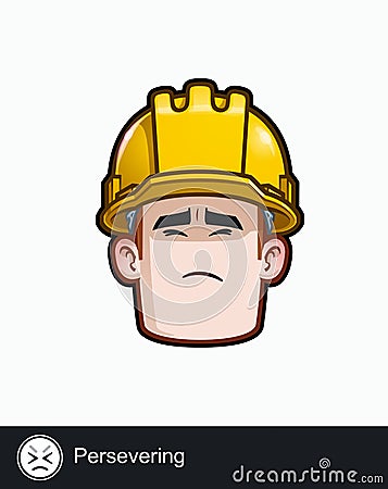 Construction Worker - Expressions - Concerned - Persevering Vector Illustration