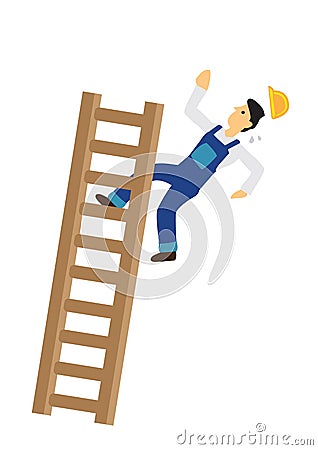 Construction worker falling down from the ladder. Concept of work accident Vector Illustration