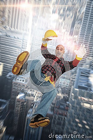 Construction worker falling Stock Photo