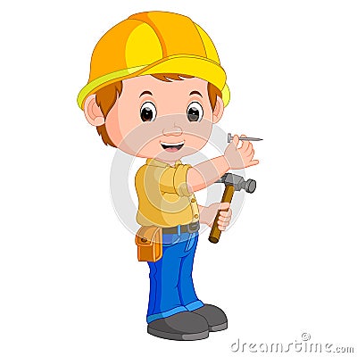 Construction worker hammering a nail Vector Illustration