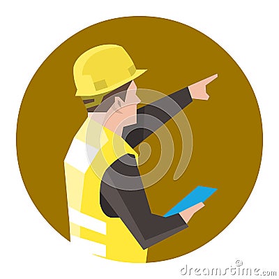 Construction worker holding a clipboard pointing at something Vector Illustration