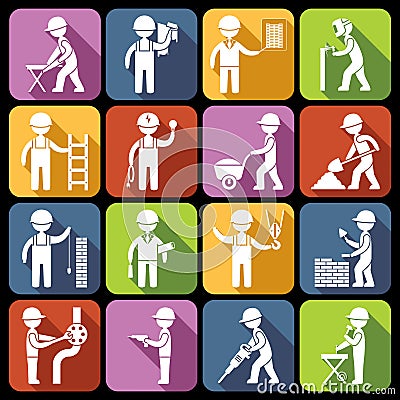 Construction worker icons white Vector Illustration