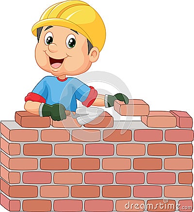 Construction worker laying bricks Vector Illustration