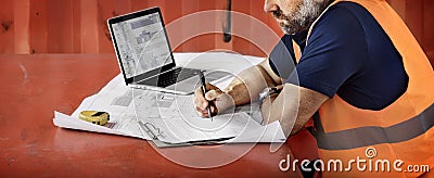 Construction Worker Planning Constructor Developer Concept Stock Photo