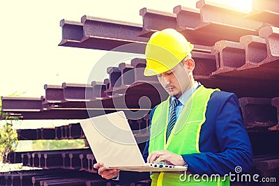 Construction Worker Planning Contractor Checking at site gas, oil, energy and factory construction Stock Photo