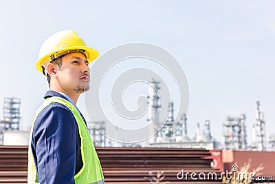 Construction Worker Planning Contractor Checking at site gas, oil, energy and factory construction Stock Photo