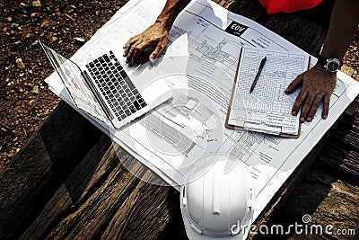 Construction Worker Planning Contractor Developer Concept Stock Photo