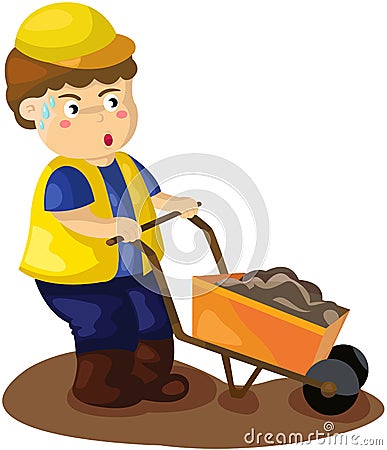 Construction worker pushing a wheelbarrow Vector Illustration