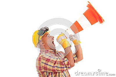 Construction worker screaming Stock Photo