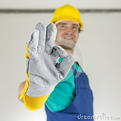 Construction worker showing ok sign Stock Photo