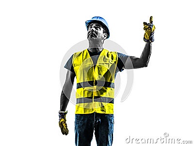 Construction worker signaling looking up hoist silhouette Stock Photo