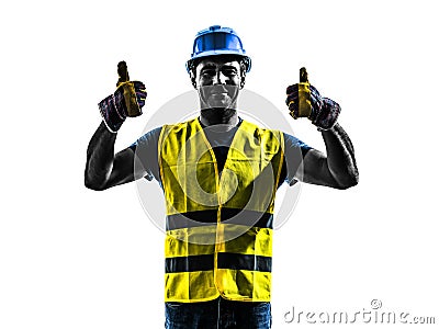 Construction worker signaling up silhouette Stock Photo