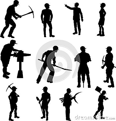 Construction Worker Silhouettes Vector Illustration