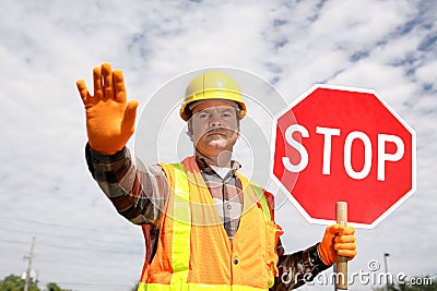 Construction Worker Stop Stock Photo