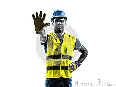 Construction worker stop gesture safety vest silhouette Stock Photo