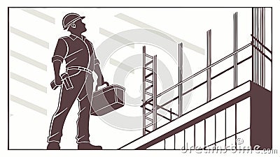 Construction worker with toolbox, building trades vector. vector design Generative AI Vector Illustration