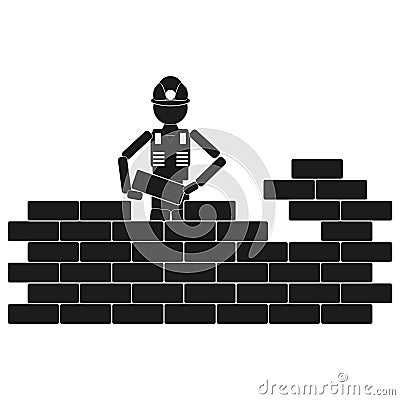 Construction worker Vector black icon on white background. Vector Illustration