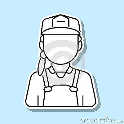 Construction worker woman avatar sticker icon. Simple thin line, outline vector of avatar icons for ui and ux, website or mobile Stock Photo