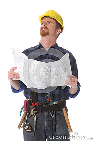 Construction worker wonderfully looking up Stock Photo
