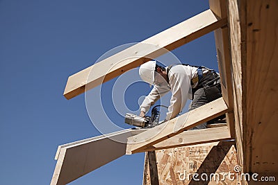 Construction Worker at Work Stock Photo