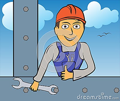 Construction worker, wrench in hand Vector Illustration