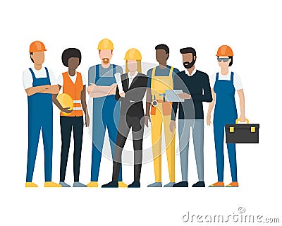 Construction workers and engineers Vector Illustration