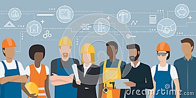 Construction workers and engineers team Vector Illustration