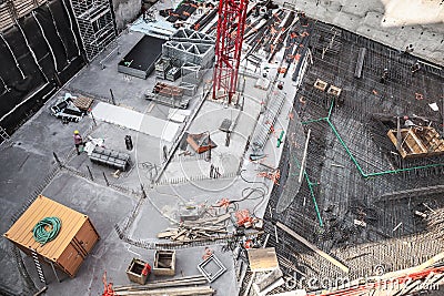 Construction workers fabricating steel reinforcement bar at the construction site Editorial Stock Photo