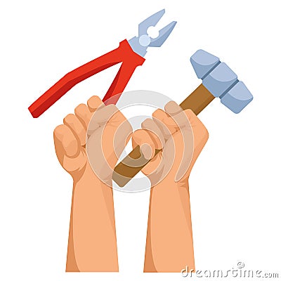 Construction workers hands holding tools Vector Illustration