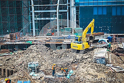 Construction workers with loading and digging are working Editorial Stock Photo