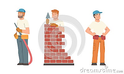 Construction workers set. Builder, handyman or repairman characters cartoon vector illustration Vector Illustration
