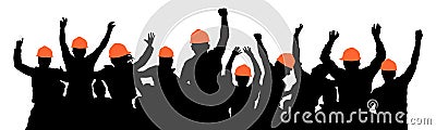 Construction workers strike. Protest of crowd of builders. Silhouette vector Vector Illustration