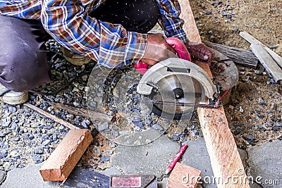 The wood is cut to supplement the house. Stock Photo