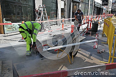 Construction workers working in Copenhagen Denmark Editorial Stock Photo