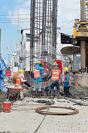 Construction workers working in site bridge piling Stock Photo