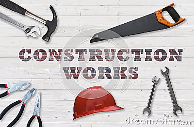Construction works concept with building tools Stock Photo
