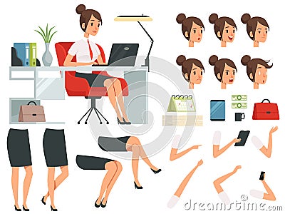 Constructor of business woman. Cartoon mascot creation kit of business woman Vector Illustration