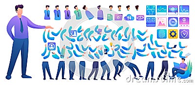 Constructor for creating a Young Man N3. Create your own character with a Set of hands and feet. Flat 2D characters Vector Illustration