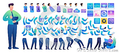 Constructor for creating a Young Man N7. Create your own character with a Set of hands and feet. Flat 2D characters Vector Illustration