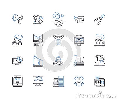 Constructor line icons collection. Blueprint, Hardhat, Framework, Building, Workers, Excavator, Structure vector and Vector Illustration