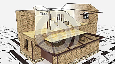 Construção da casa residencial, animação 3d ilustração royalty free Construção da casa residencial, animação 3d ilustração royalty free