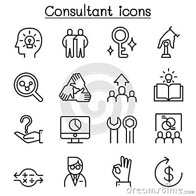 Consultant & Expert icon set in thin line style Vector Illustration