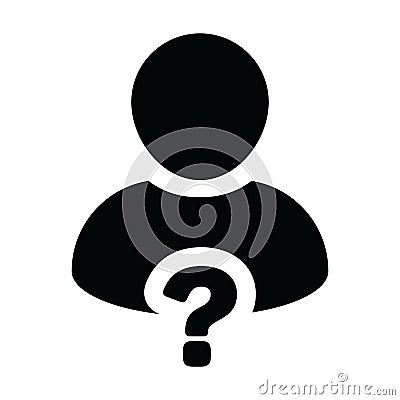 Consultant icon vector question mark with male user person profile avatar symbol for help sign in a glyph pictogram Vector Illustration