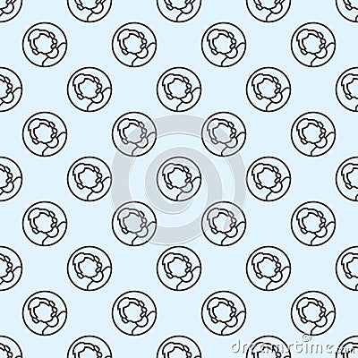 Consultant man with microphone headset line seamless pattern, remote work theme. Vector graphics. Support assistant guy Vector Illustration