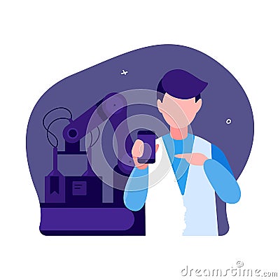 Consultant on products manufactured by a factory. Vector Illustration