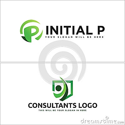 Consultants business initial letter P logo shield people vector Vector Illustration