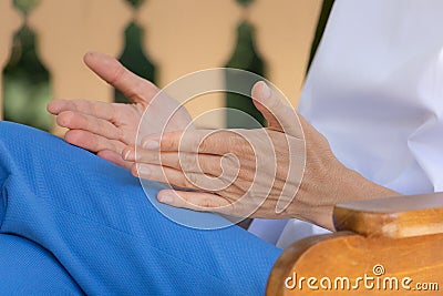 Consultation with a psychologist or psychotherapist. Close up of gesturing hands Stock Photo